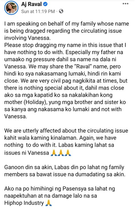 vanessa raval scandal|AJ Raval's Family Dragged Into Vanessa Raval's Rapper Issue.